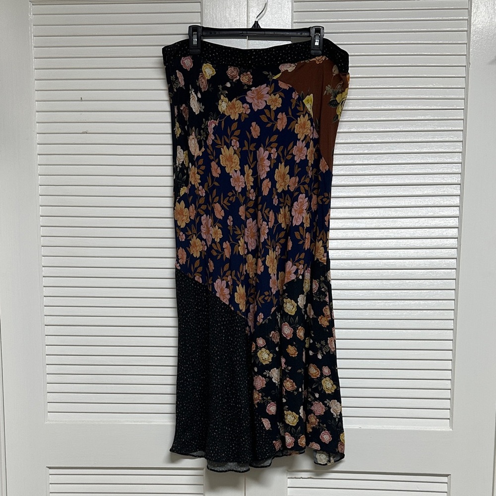 Kachel by Anthropologie Asymmetrical Floral Skirt - Blue, Black, Orange, Pink